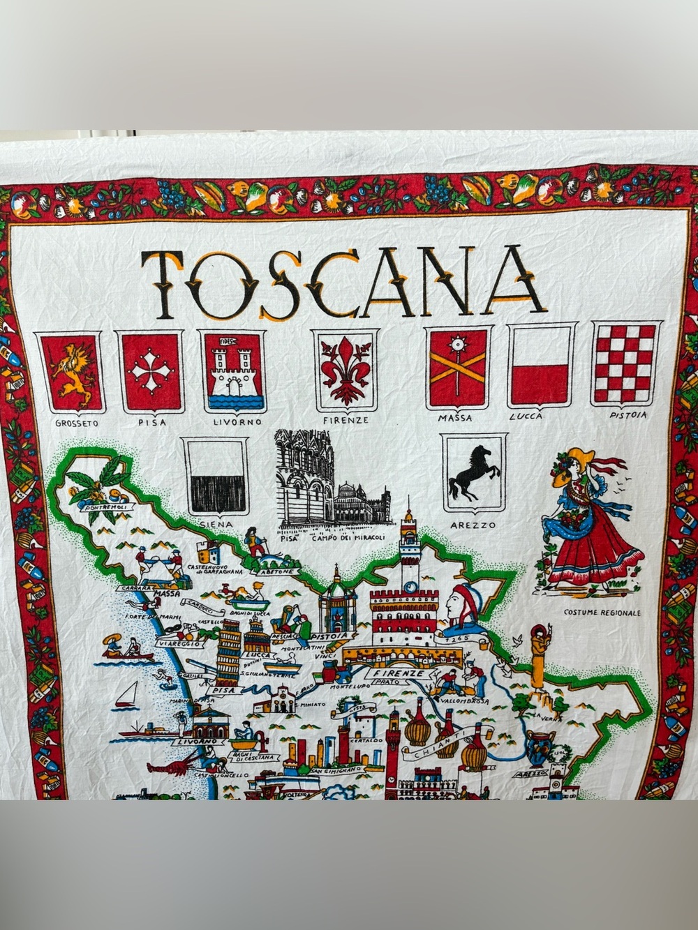 Toscana Illustrated Map Tea Towel - ETRURIA- VINTAGE 🆕 NWOT - Picture 2 of 6